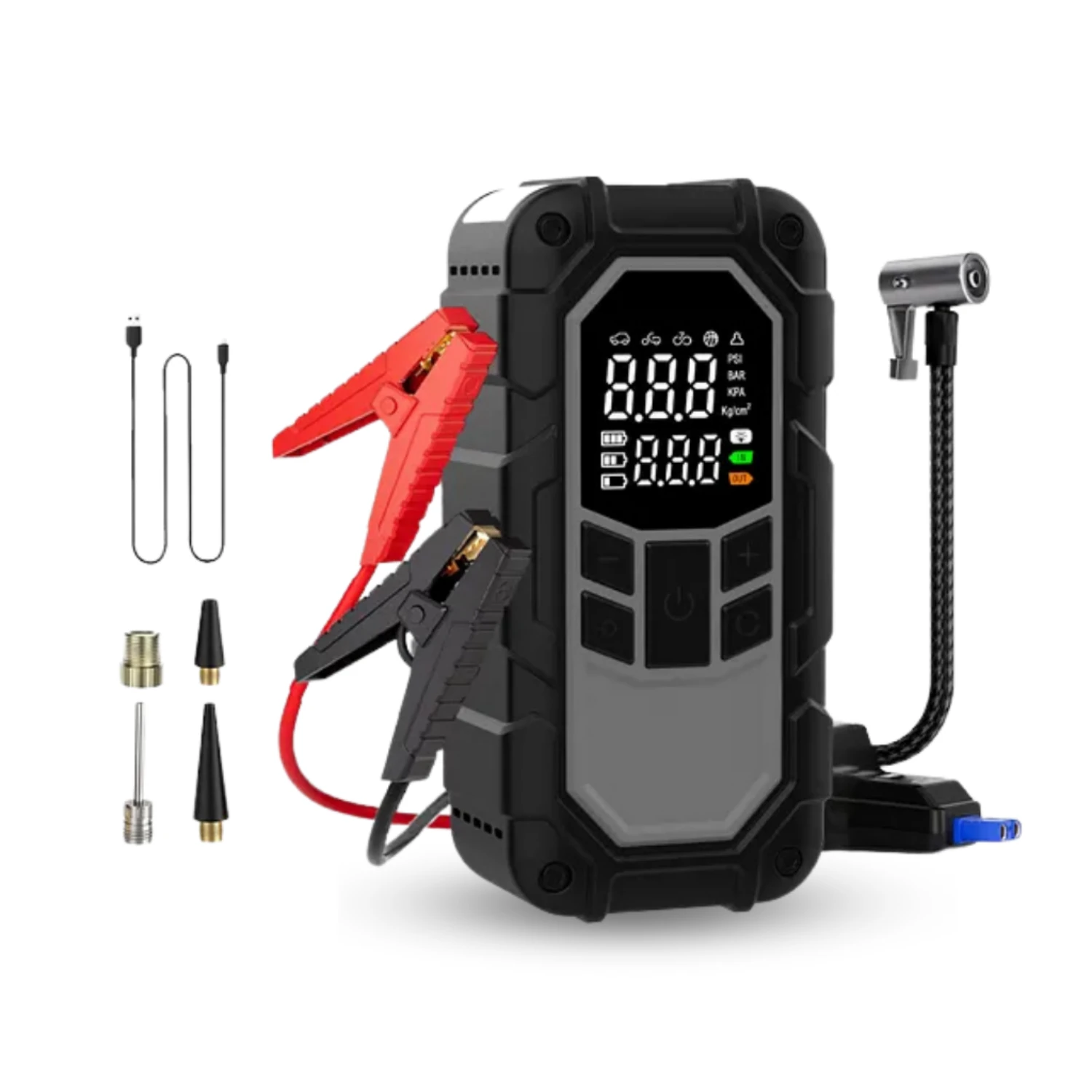 8000mAh Akü Takviyeli (Jump Starter) Powerbank Özellikli Şarjlı Taşınabilir Hava Kompresörü - A6644