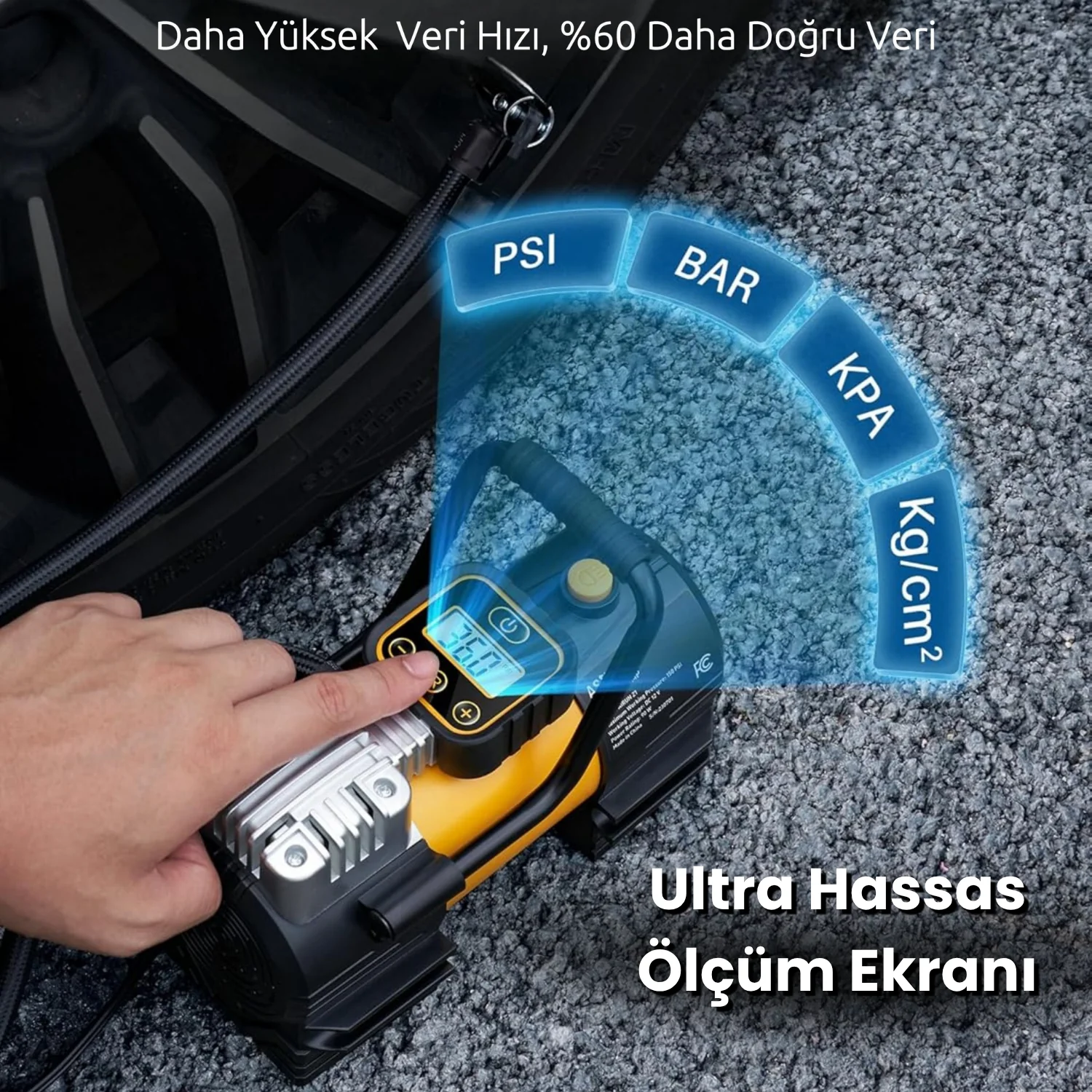 100W Kablolu Araç Lastik Şişirme Kompresörü - Çakmaklık Girişli A6677
