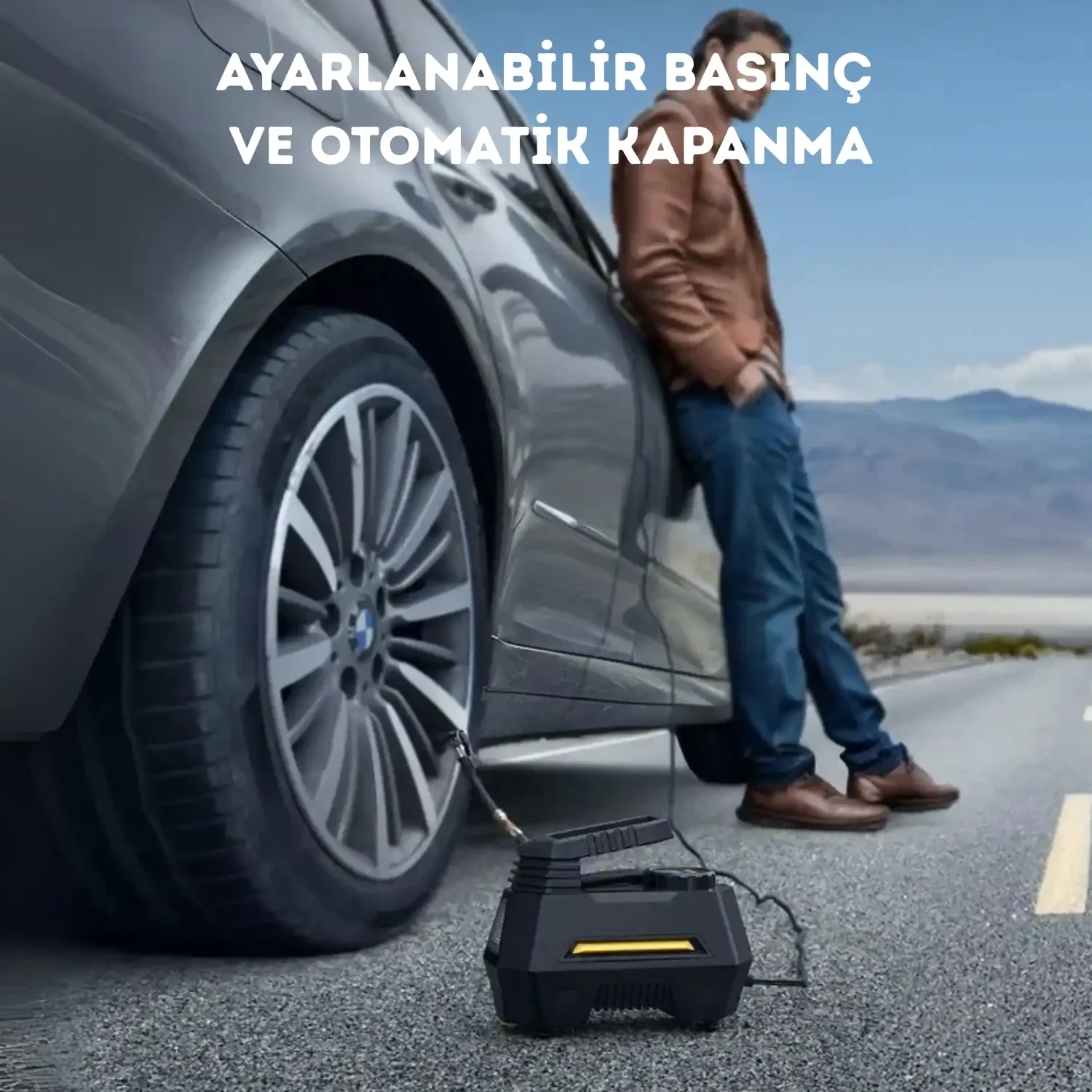 100W Çakmaklık Girişli Kablolu Araç Lastik Şişirme Hava Kompresörü - LED Işıklı A6688