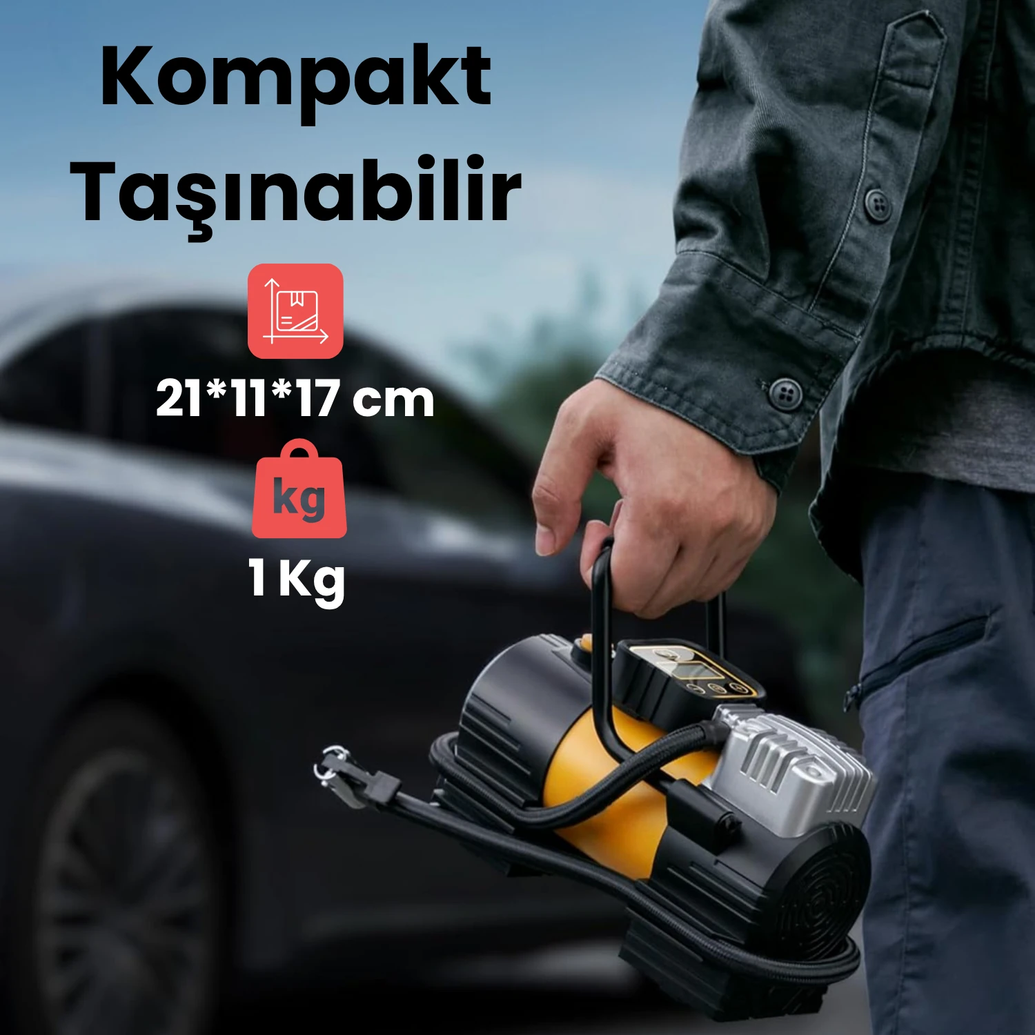 100W Kablolu Araç Lastik Şişirme Kompresörü - Çakmaklık Girişli A6677