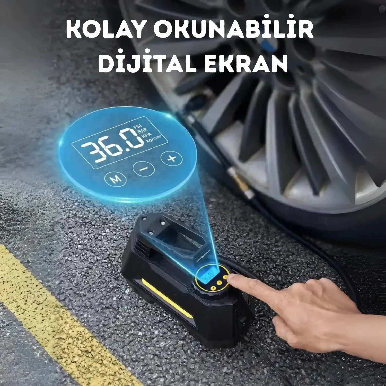 100W Çakmaklık Girişli Kablolu Araç Lastik Şişirme Hava Kompresörü - LED Işıklı A6688