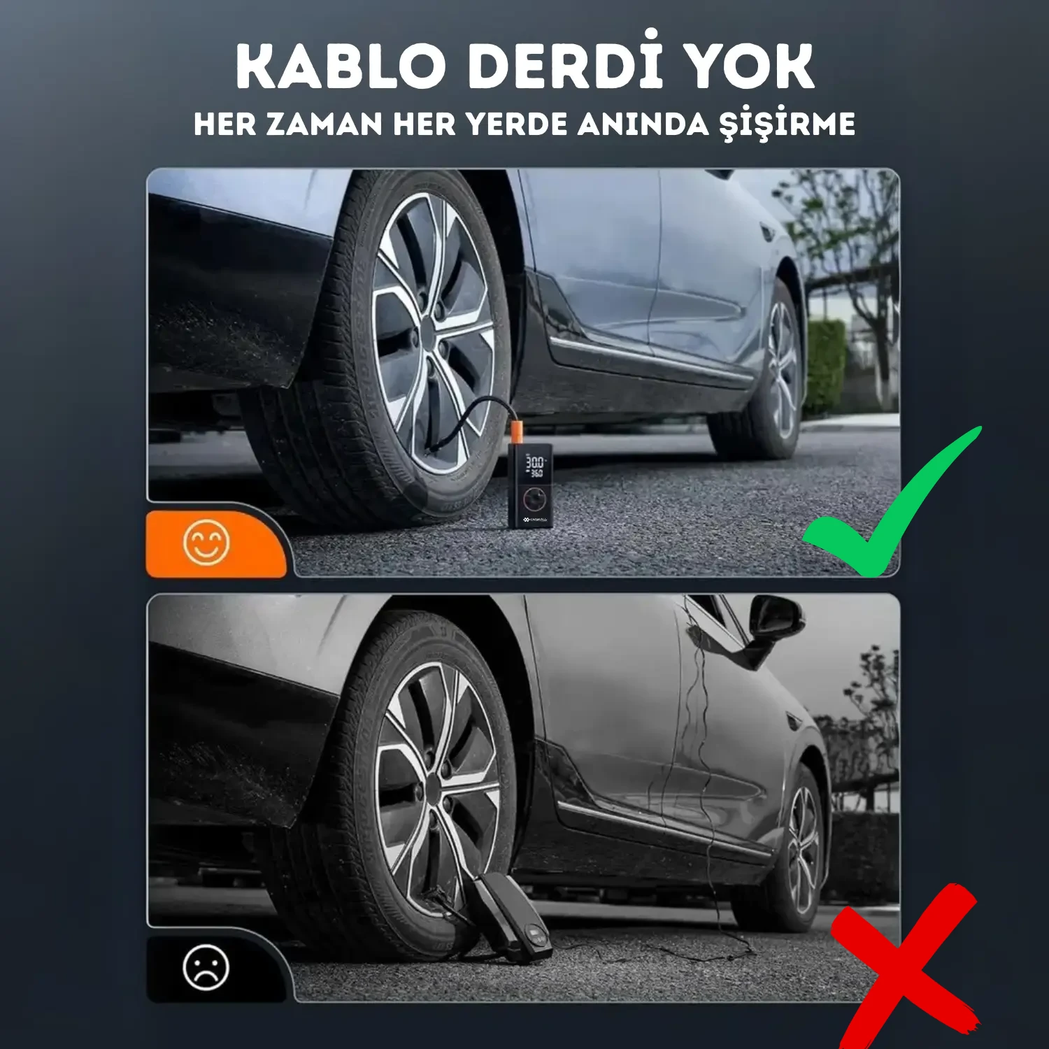 Powerbank Özellikli Şarjlı Kablosuz Taşınabilir Araç Lastik Şişirme Hava Kompresörü - A6611