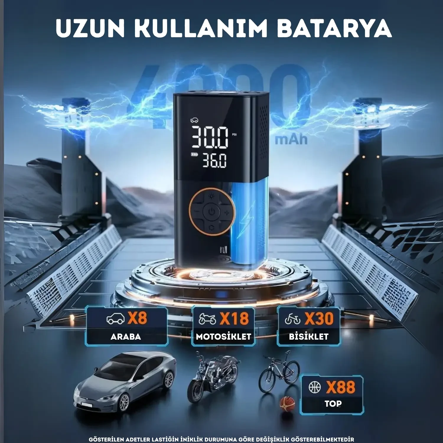 Powerbank Özellikli Şarjlı Kablosuz Taşınabilir Araç Lastik Şişirme Hava Kompresörü - A6611