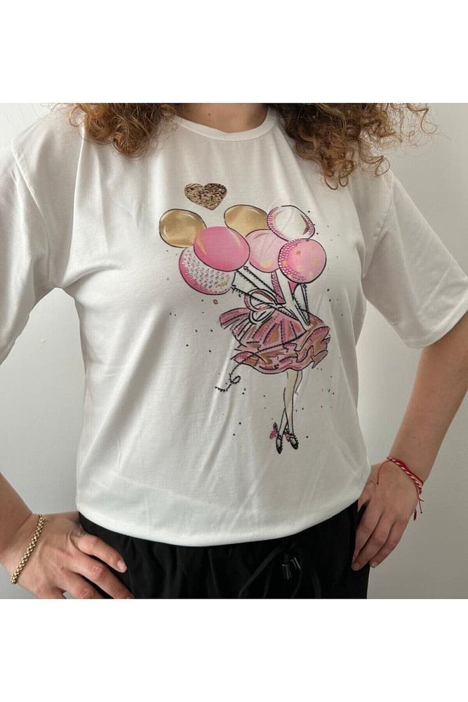 Kalpli Balon  Baskılı 1.Kalite Pamuklu Rahat Kalıp  Tshirt