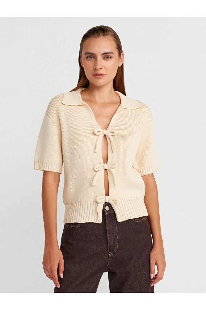 10809 Fiyonklu Triko Top-Coffee - Ekru