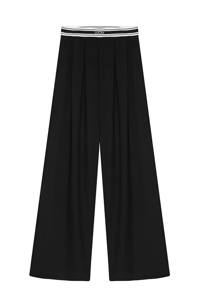 Beli Lastik Detaylı Pantolon Siyah