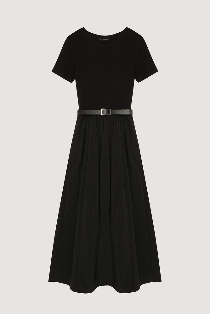 Beli Kemerli Basic Midi Elbise Siyah