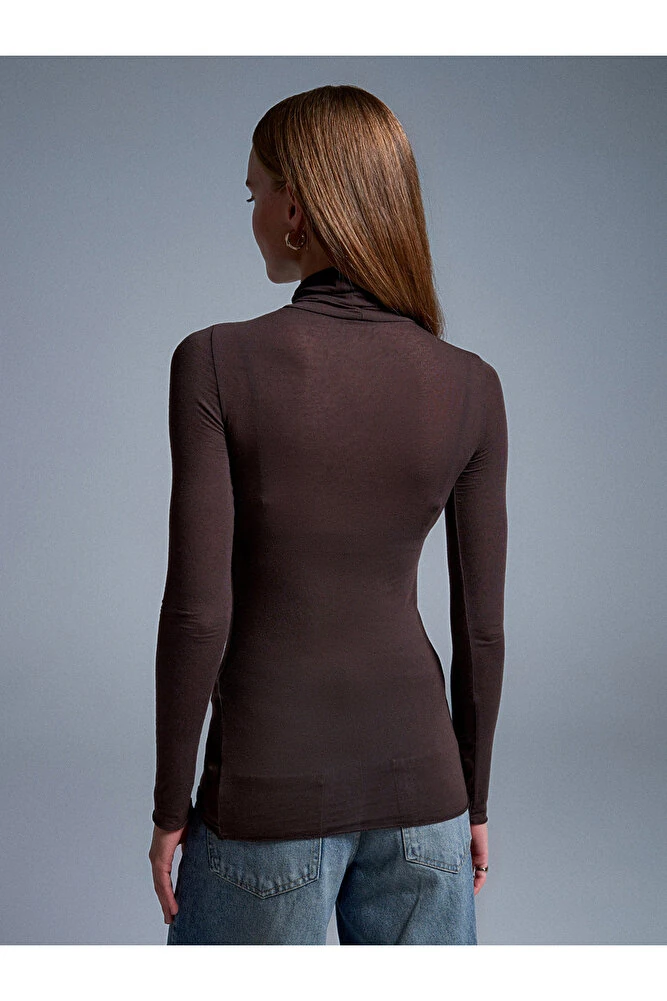 32277 Balıkçı Yaka Kaşmir Bluz-Kahve