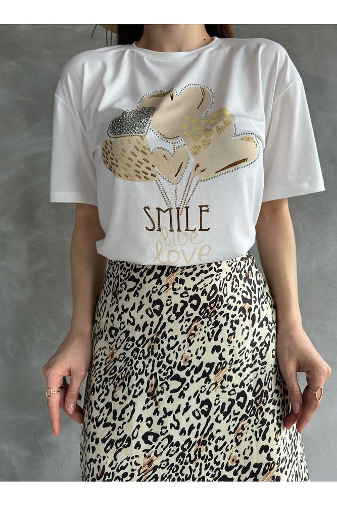 Taşlı Baskılı T-Shirt