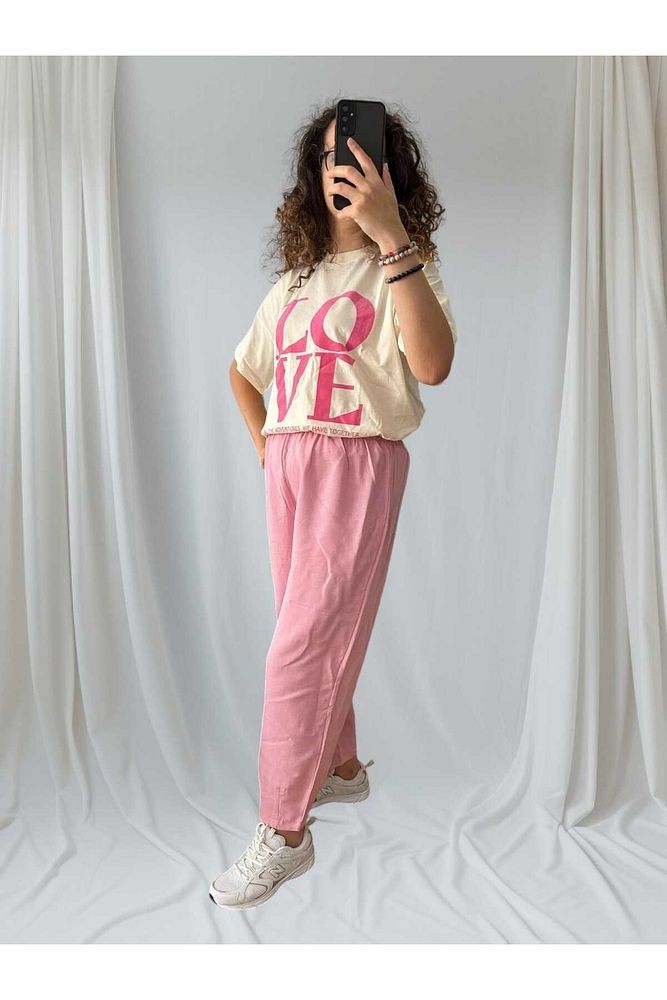 Pantolon Keten Pembe