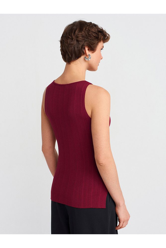 10726 Kayık Yaka Fitilli Triko Bluz-Bordo