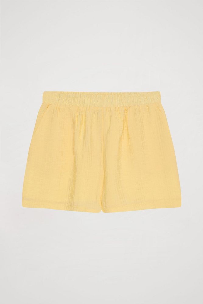 Beli Lastikli Dokulu Mini Şort Sarı