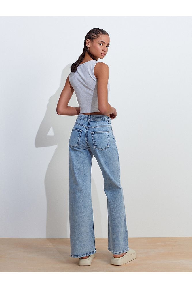 71796 Likralı Wideleg Denim Pantolon-Tint