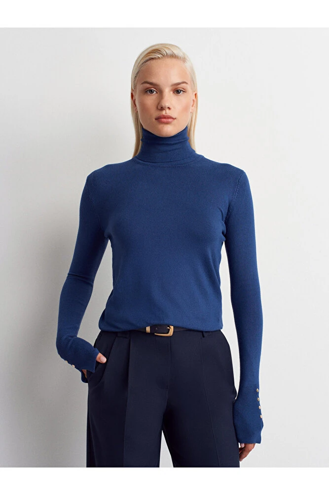 1268 Balıkçı Yaka Kazak-K.Füme Mel - İndigo