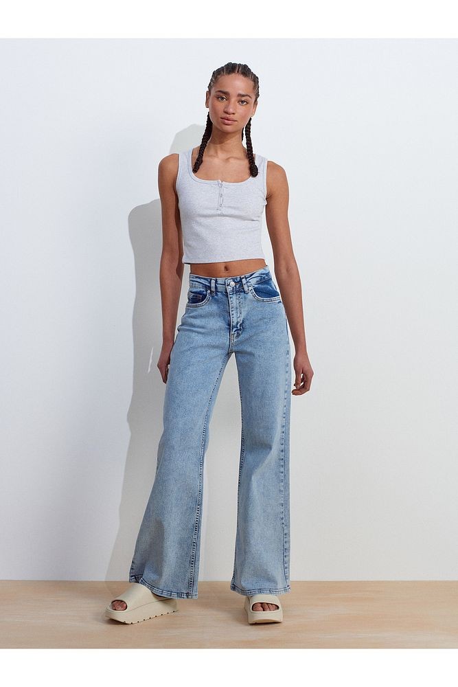 71796 Likralı Wideleg Denim Pantolon-Tint