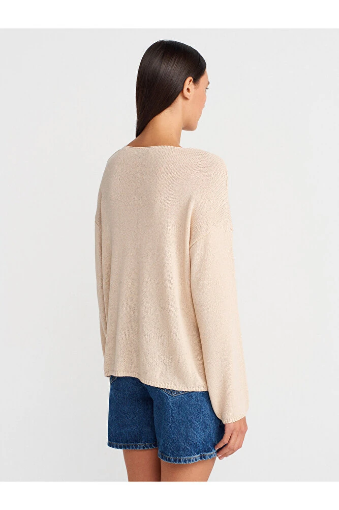 10706 Oval Yaka Dökümlü Kazak-Koyu Bordo