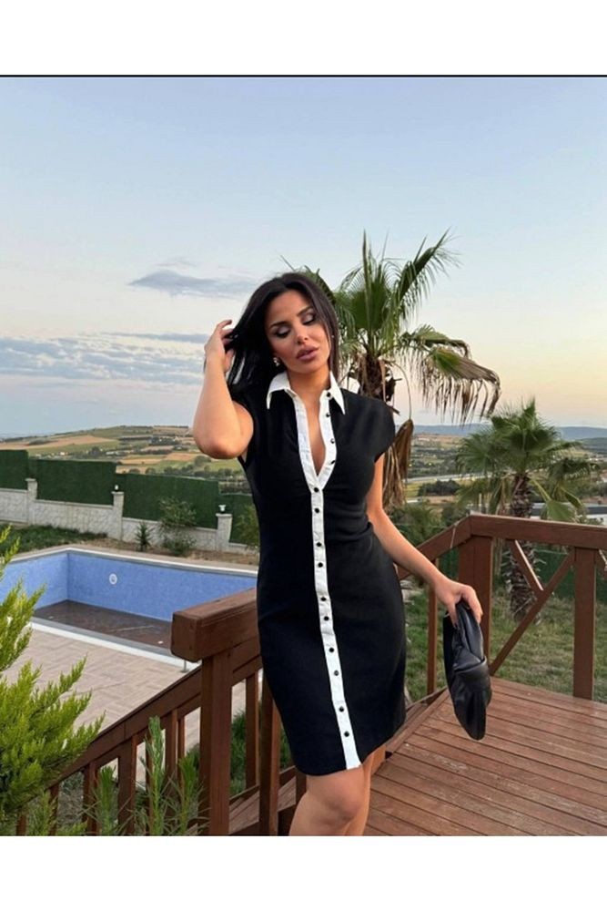 KADIN ÖNDEN DÜĞMELİ GÖMLEK YAKA ELBİSE