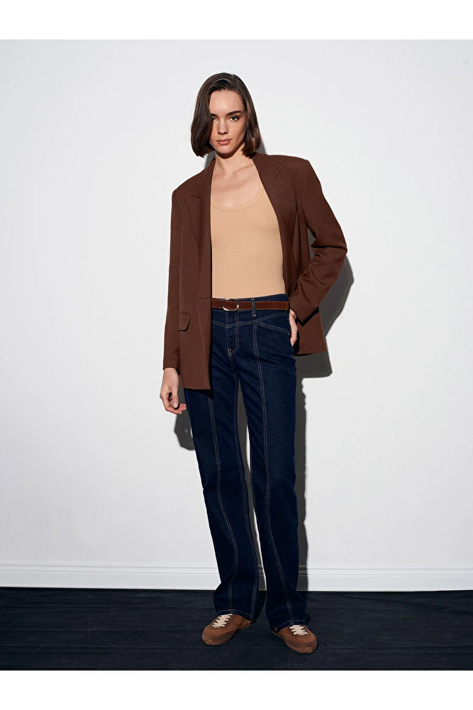 72087 Kemerli Dikiş Detaylı Jean-Lacivert