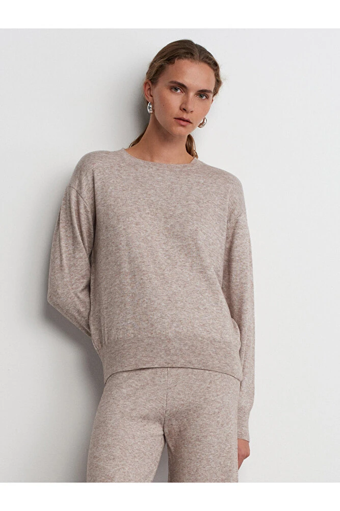 10633 Bisiklet Yaka Basic Triko Kazak-vizon M.