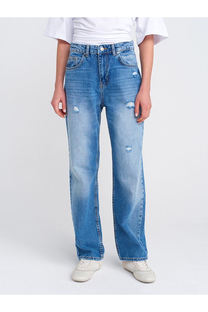 71781 Küçük Yırtıklı Denim Mom-Mavi