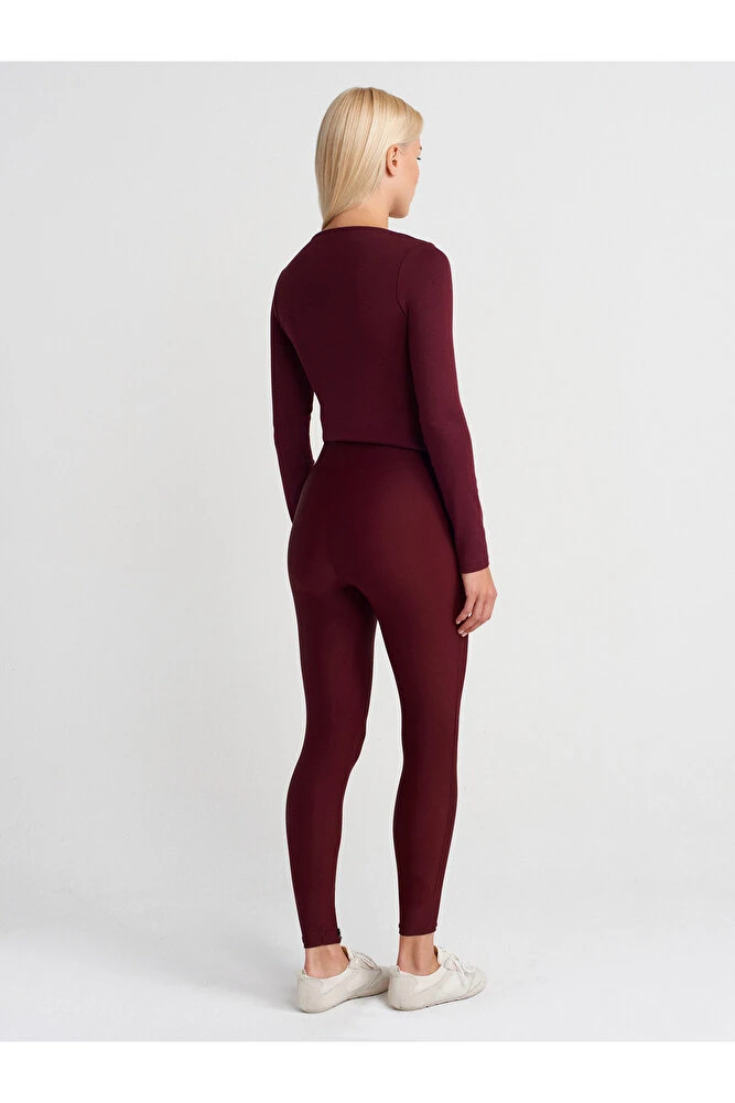 7934 Fermuar Detaylı Tayt-Bordo