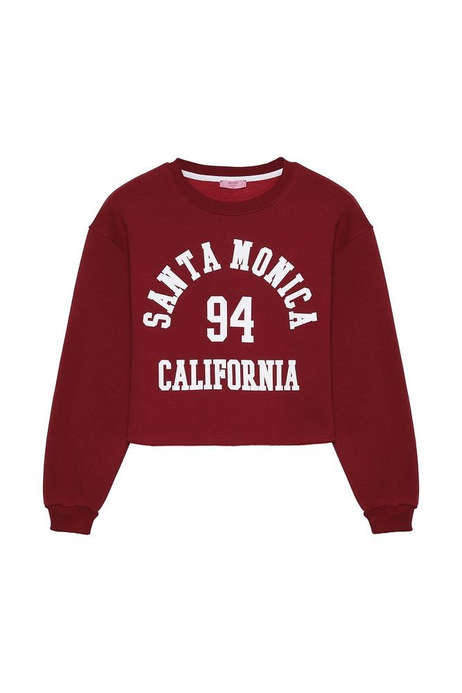 Yazı Baskılı Sweatshirt Bordo