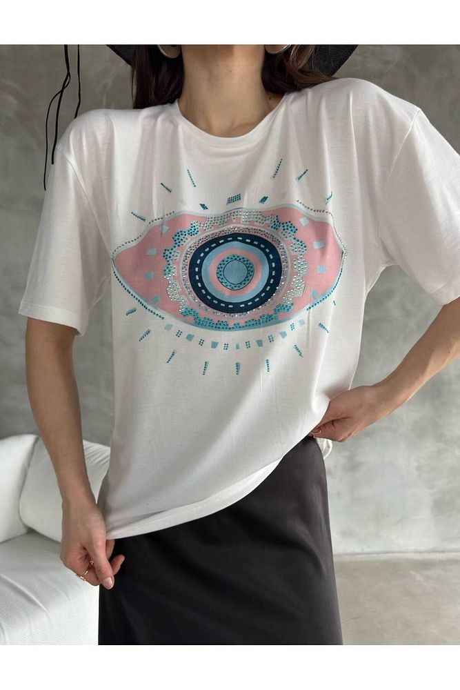 Göz Baskılı 1.Kalite Pamuklu Rahat Kalıp T-Shirt