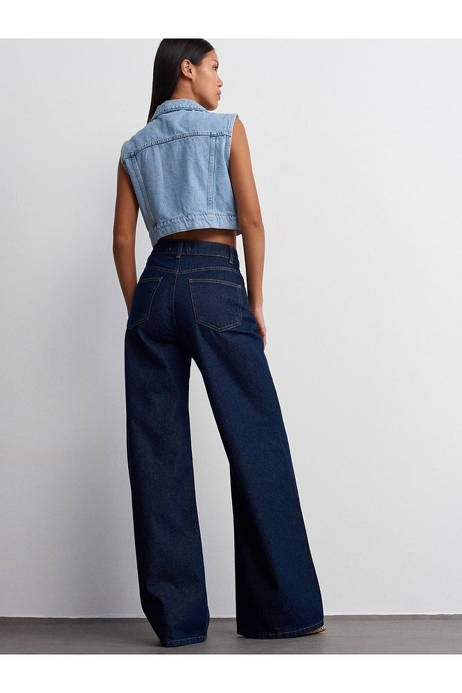 71706 Rins Yıkama Geniş Denim Pantolon-Lacivert