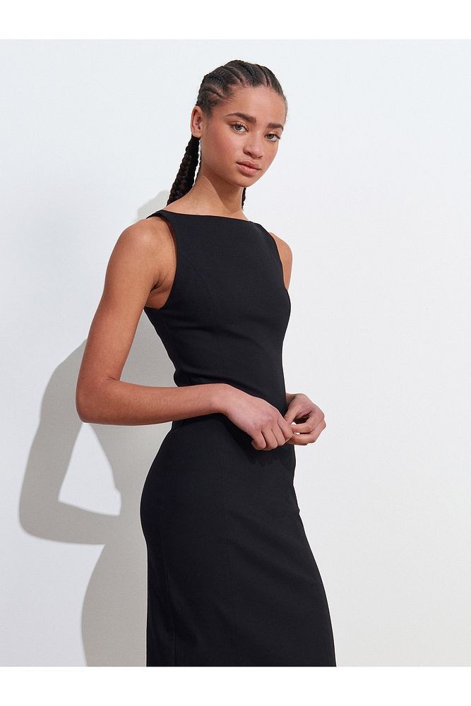 91099 Vücuda Oturan Midi Elbise-Kahve