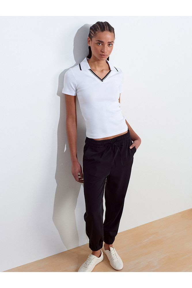71608 Manşetli Jogger Pantolon-Siyah