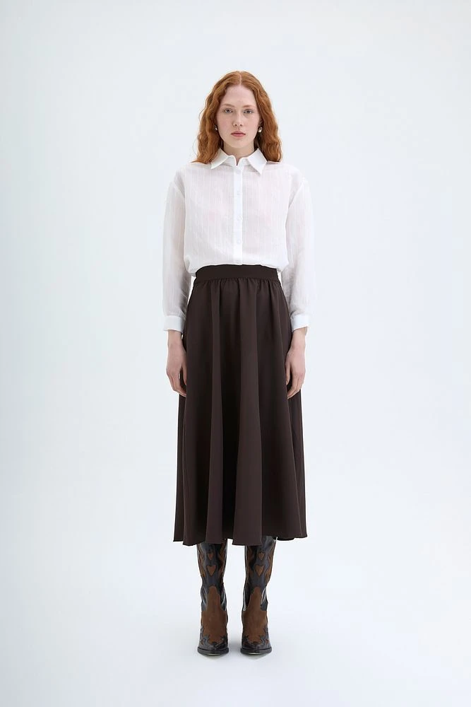 Beli Lastikli Midi Boy Etek Kahverengi