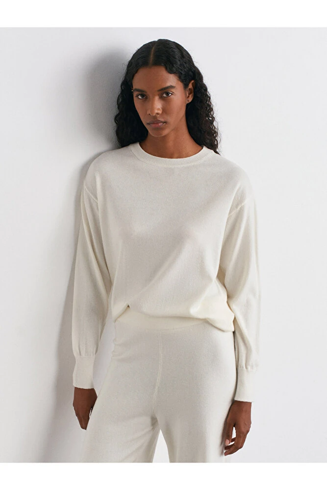 10633 Bisiklet Yaka Basic Triko Kazak-vizon M. - Ekru