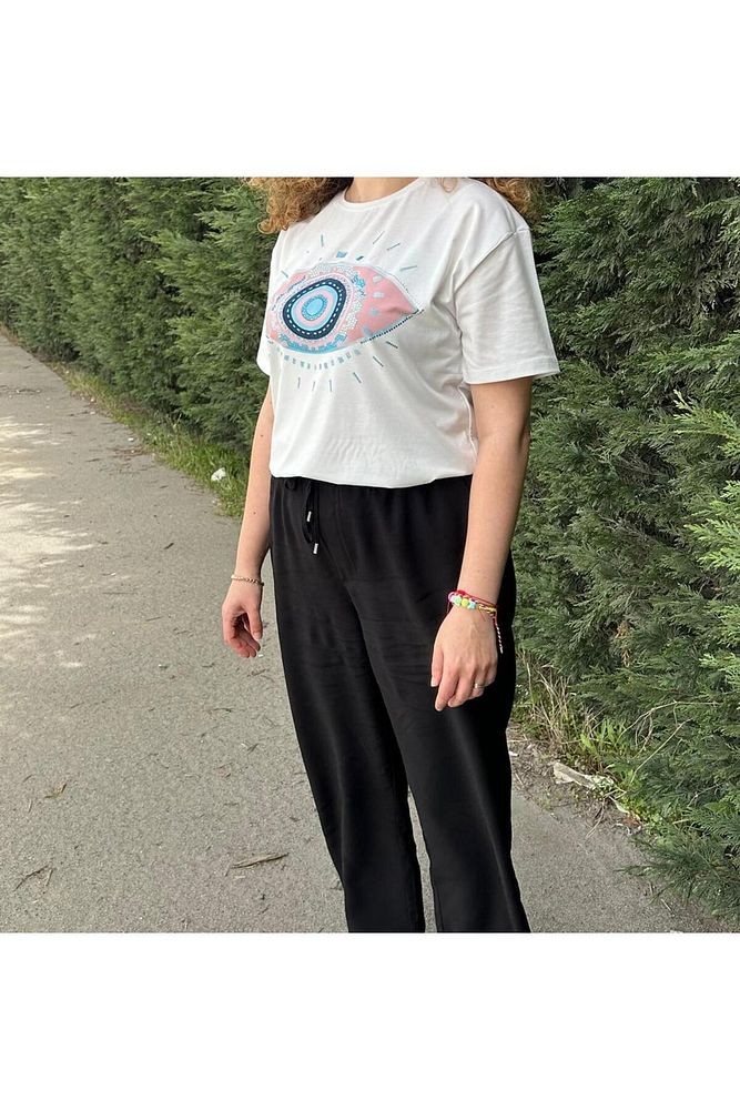 Göz Baskılı 1.Kalite Pamuklu Rahat Kalıp T-Shirt