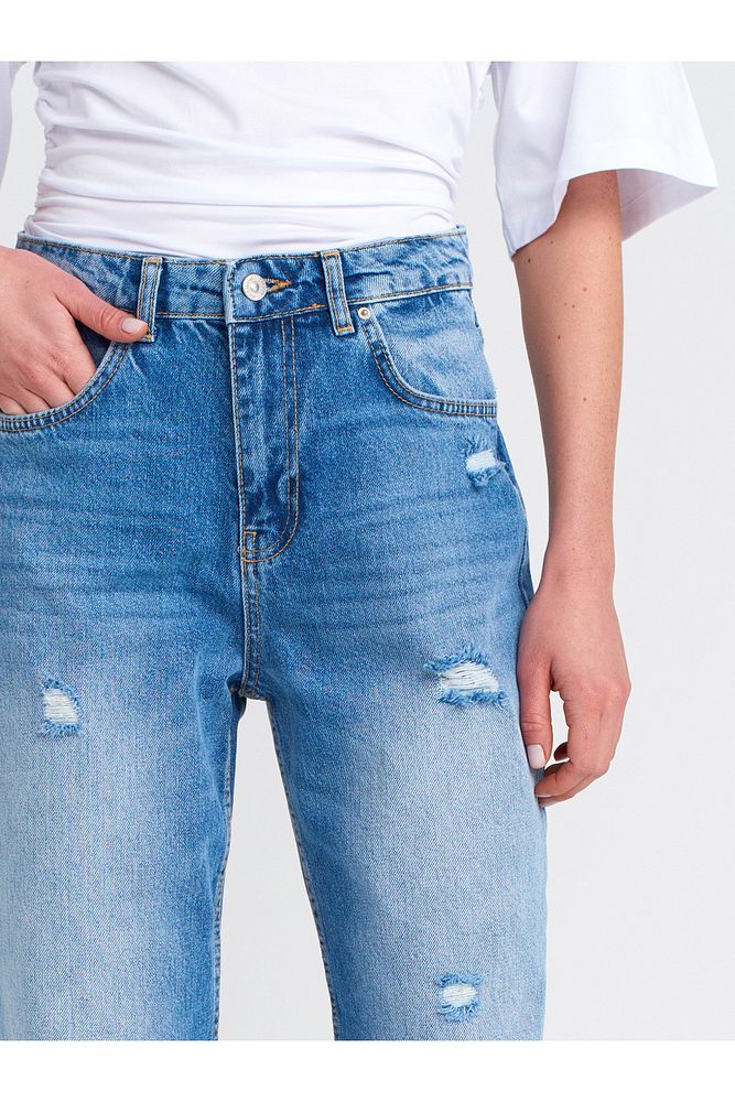 71781 Küçük Yırtıklı Denim Mom-Mavi