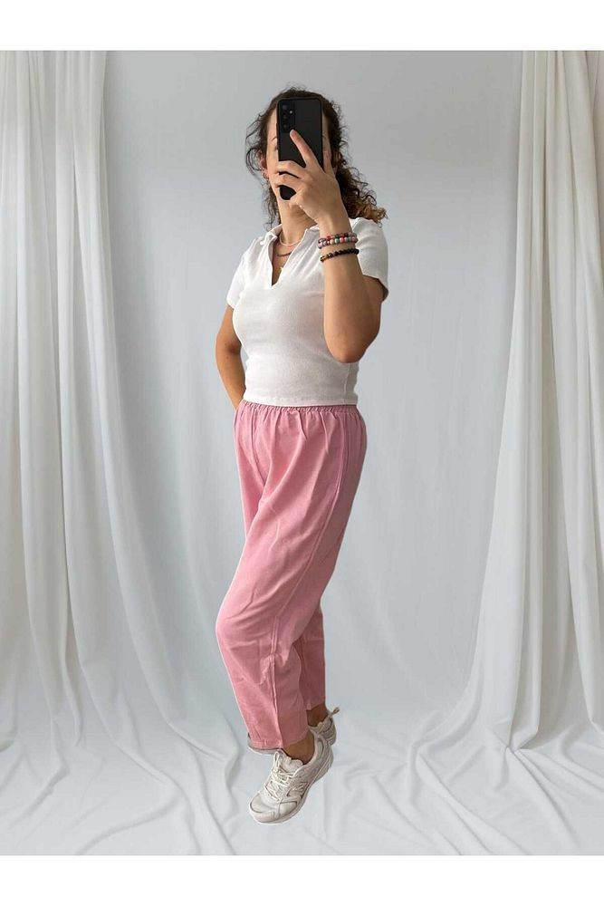 Pantolon Keten Pembe