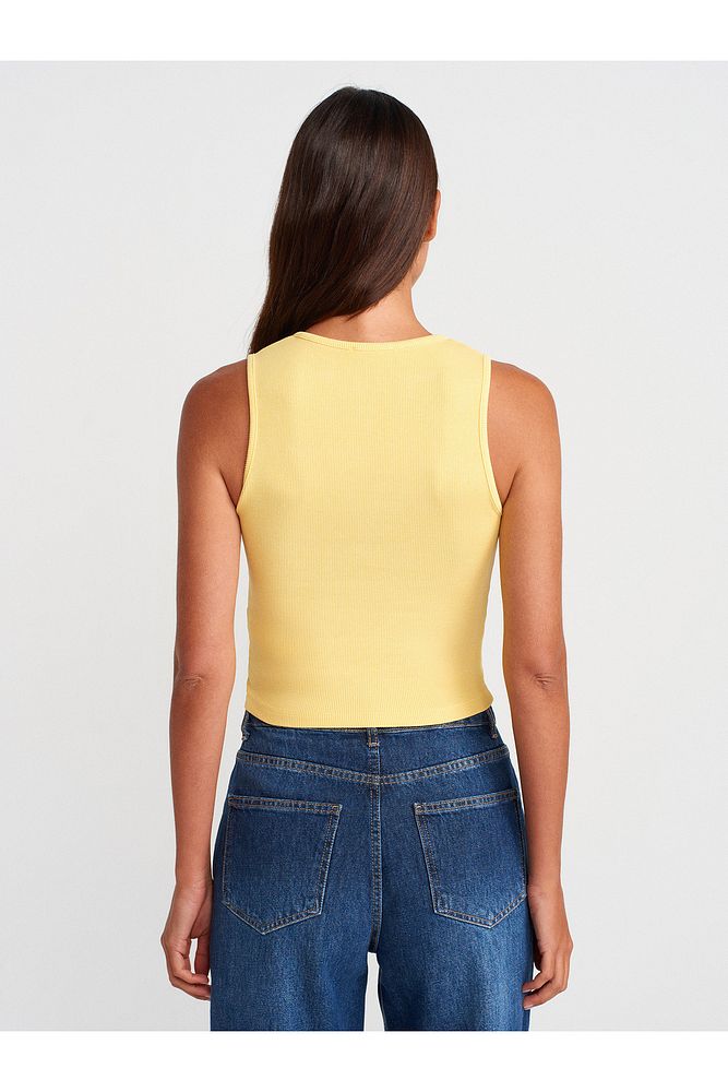 21005 Yıkama Efetkli Crop Top-Mavi