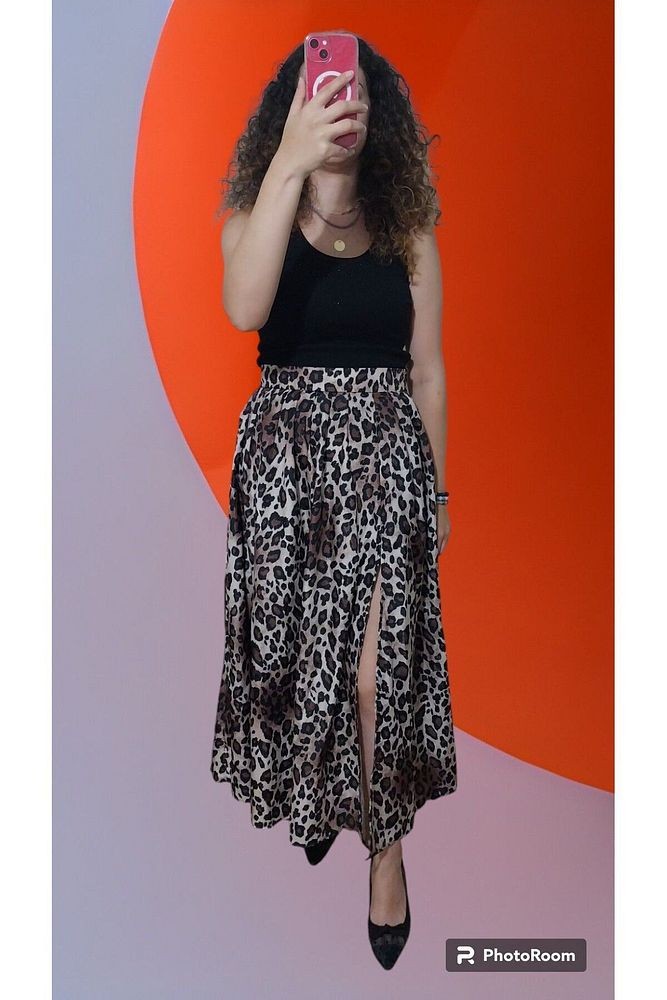 Dolunay Modeli Yırtmaçlı Leopar Etek