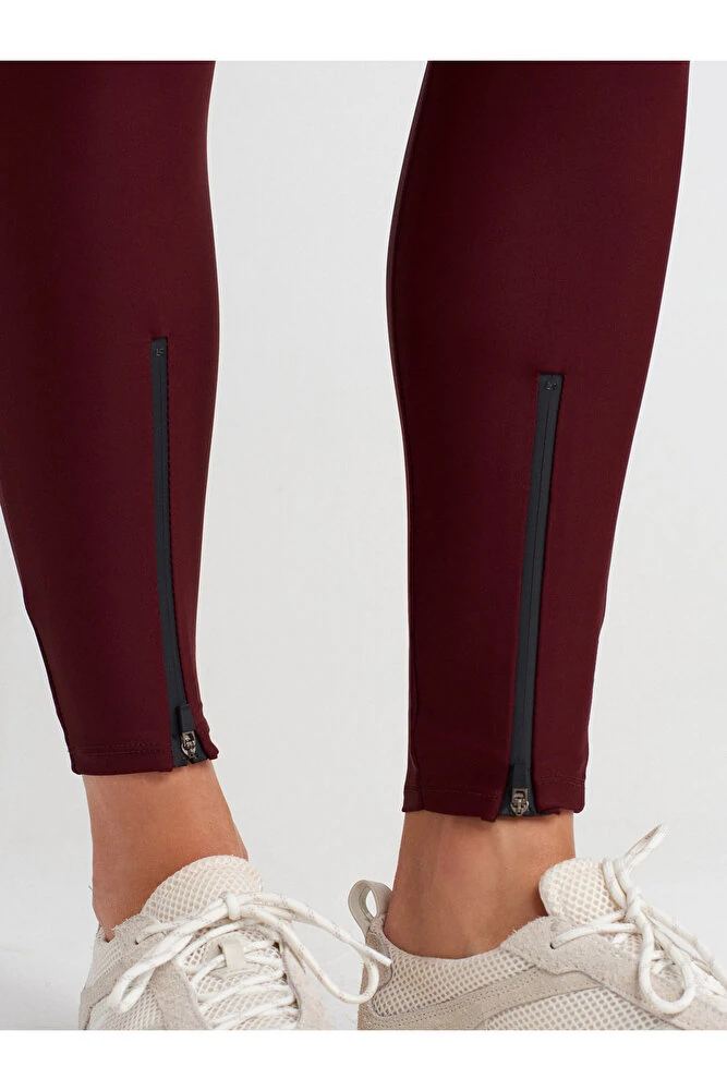 7934 Fermuar Detaylı Tayt-Bordo