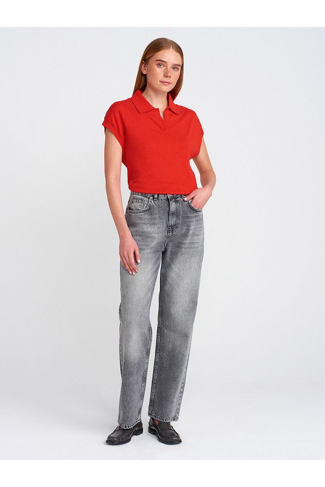 71772 Kar Yıkama Denim Mom Pantolon-Antrasit