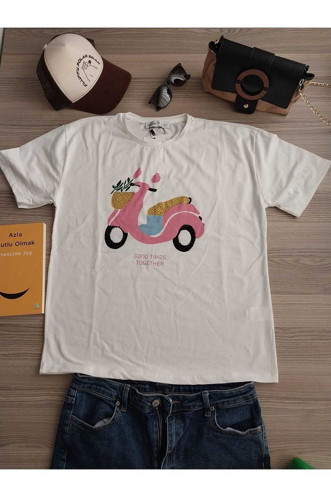 Motorsiklet Baskılı 1.Kalite Pamuklu Rahat Kalıp  T-shirt