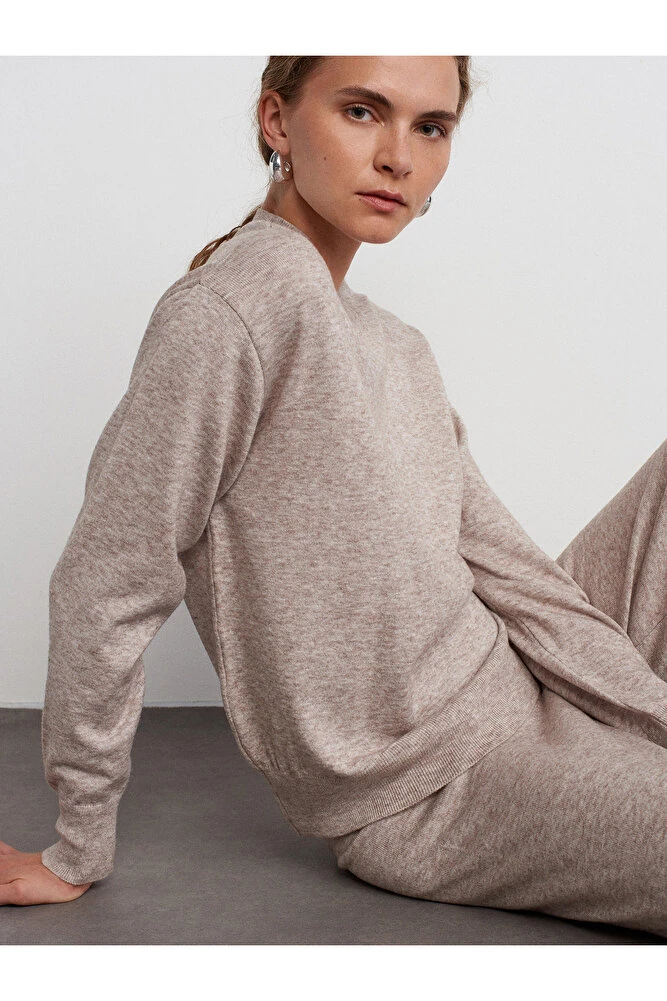 10633 Bisiklet Yaka Basic Triko Kazak-vizon M. - VİZON MELANJ