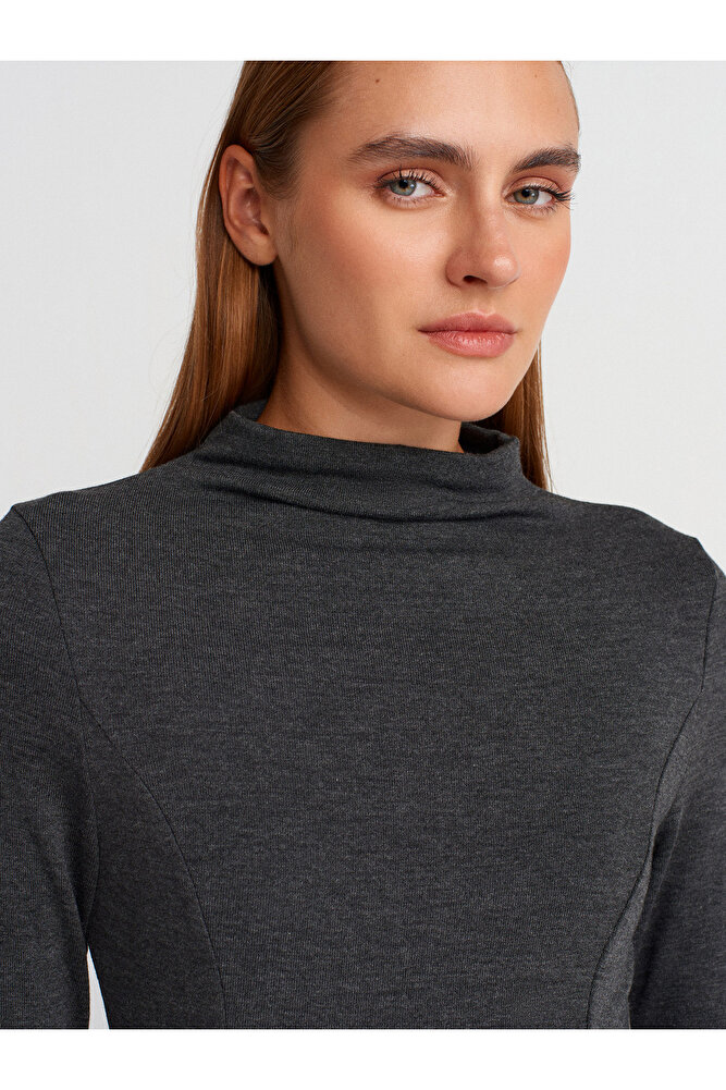 32038 Uzun Kollu Peplum Top-Antrasit M