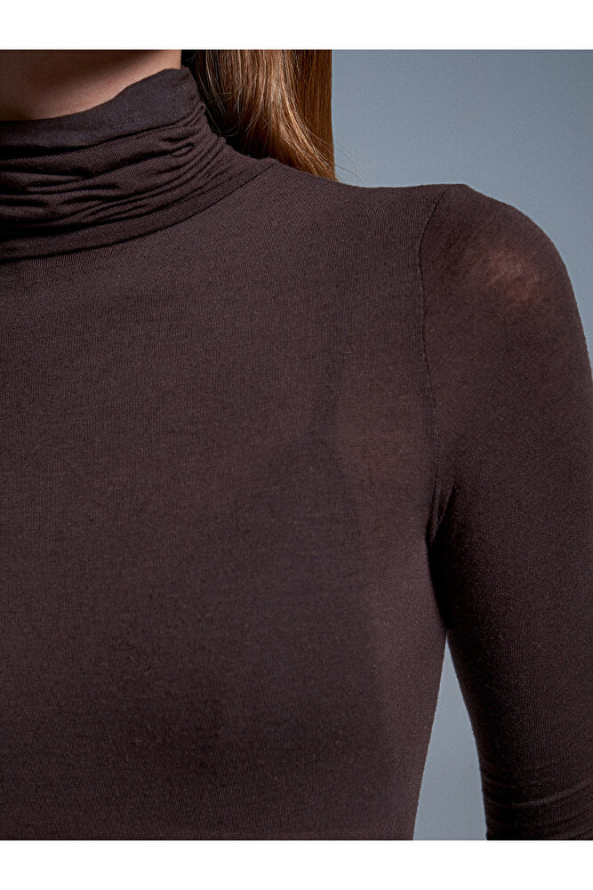 32277 Balıkçı Yaka Kaşmir Bluz-Kahve