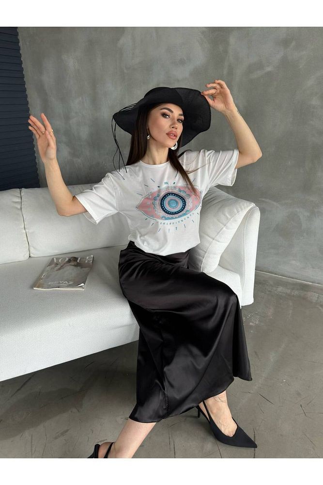 Göz Baskılı 1.Kalite Pamuklu Rahat Kalıp T-Shirt