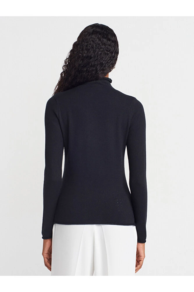 10714 Dik Yaka Yünlü Yumuşak İnce Dokulu Triko Kazak-Yağ Yeşil