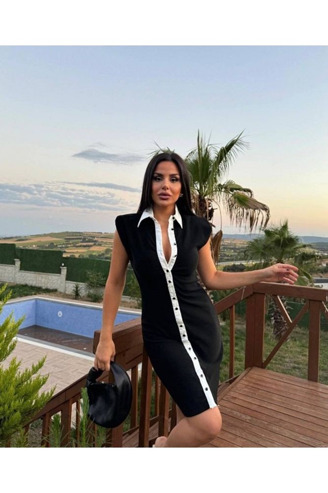KADIN ÖNDEN DÜĞMELİ GÖMLEK YAKA ELBİSE