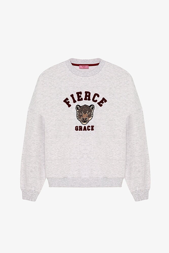 Leopar Nakışlı Bisiklet Yaka Sweatshirt Grimelanj