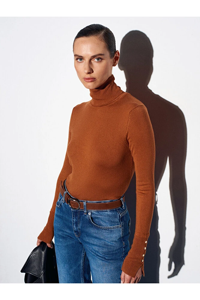 1268 Balıkçı Yaka Kazak-K.Füme Mel - Karamel