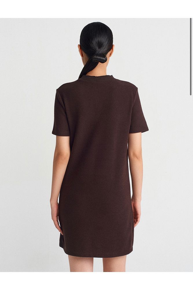 90810 Yumuşak Mini Elbise-Bordo