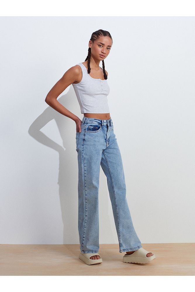 71796 Likralı Wideleg Denim Pantolon-Tint